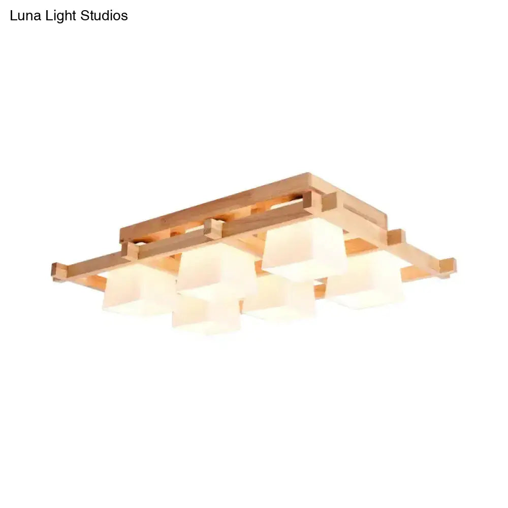 DecorBites™ DecorBites™ Nordic Light Wood Grid Semi Flush Mount with Frosted Glass Shade - 4/6/9-Light Ceiling Mount