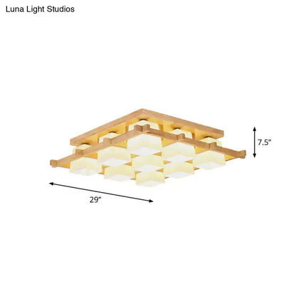 DecorBites™ DecorBites™ Nordic Light Wood Grid Semi Flush Mount with Frosted Glass Shade - 4/6/9-Light Ceiling Mount
