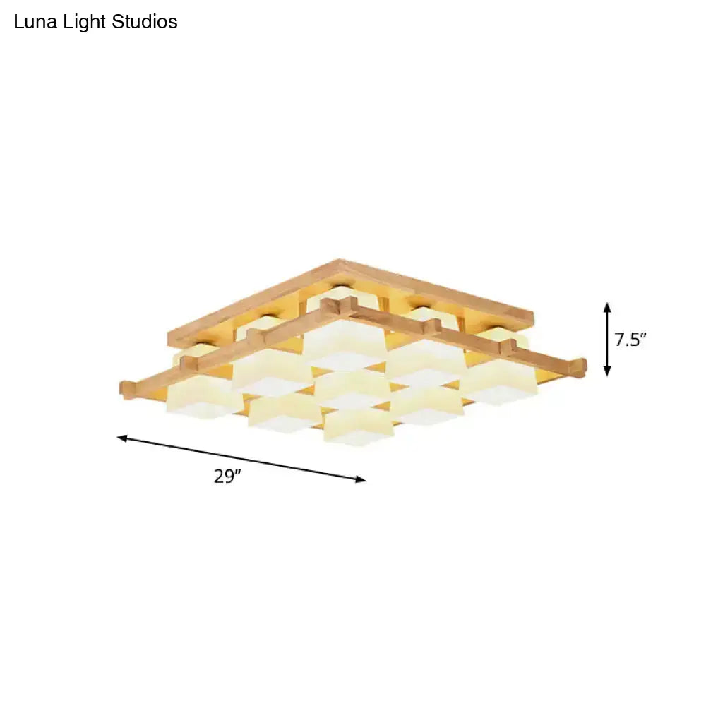 DecorBites™ DecorBites™ Nordic Light Wood Grid Semi Flush Mount with Frosted Glass Shade - 4/6/9-Light Ceiling Mount