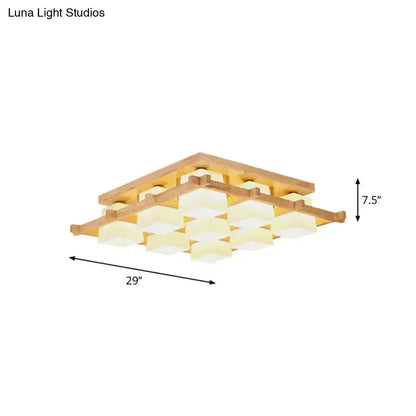 DecorBites™ DecorBites™ Nordic Light Wood Grid Semi Flush Mount with Frosted Glass Shade - 4/6/9-Light Ceiling Mount