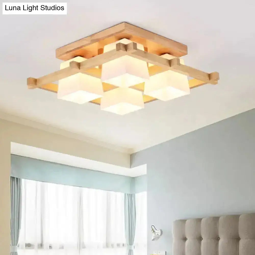 DecorBites™ DecorBites™ Nordic Light Wood Grid Semi Flush Mount with Frosted Glass Shade - 4/6/9-Light Ceiling Mount