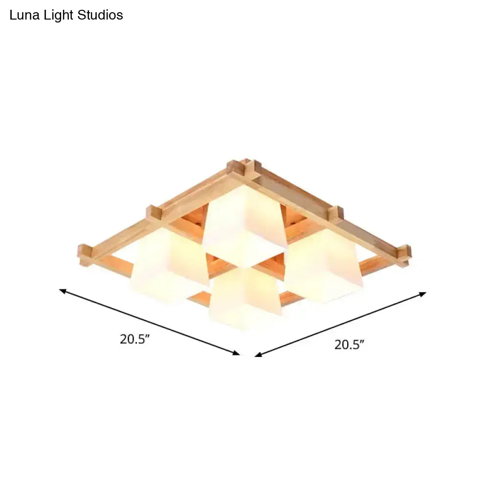 DecorBites™ DecorBites™ Nordic Light Wood Grid Semi Flush Mount with Frosted Glass Shade - 4/6/9-Light Ceiling Mount