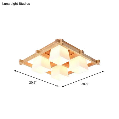 DecorBites™ DecorBites™ Nordic Light Wood Grid Semi Flush Mount with Frosted Glass Shade - 4/6/9-Light Ceiling Mount