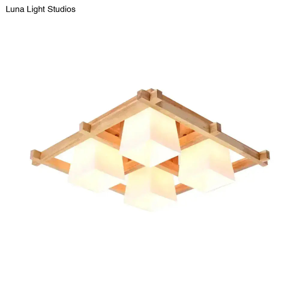 DecorBites™ DecorBites™ Nordic Light Wood Grid Semi Flush Mount with Frosted Glass Shade - 4/6/9-Light Ceiling Mount