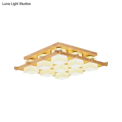 DecorBites™ DecorBites™ Nordic Light Wood Grid Semi Flush Mount with Frosted Glass Shade - 4/6/9-Light Ceiling Mount