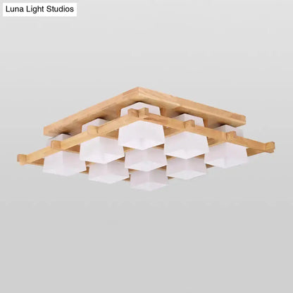 DecorBites™ DecorBites™ Nordic Light Wood Grid Semi Flush Mount with Frosted Glass Shade - 4/6/9-Light Ceiling Mount