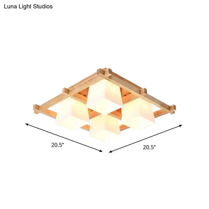 DecorBites™ DecorBites™ Nordic Light Wood Grid Semi Flush Mount with Frosted Glass Shade - 4/6/9-Light Ceiling Mount