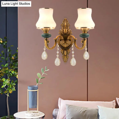 DecorBites™ DecorBites™ Nordic Living Room White Glass Wall Mount Vase Sconce Light Fixture - 1/2 Head Brass Design