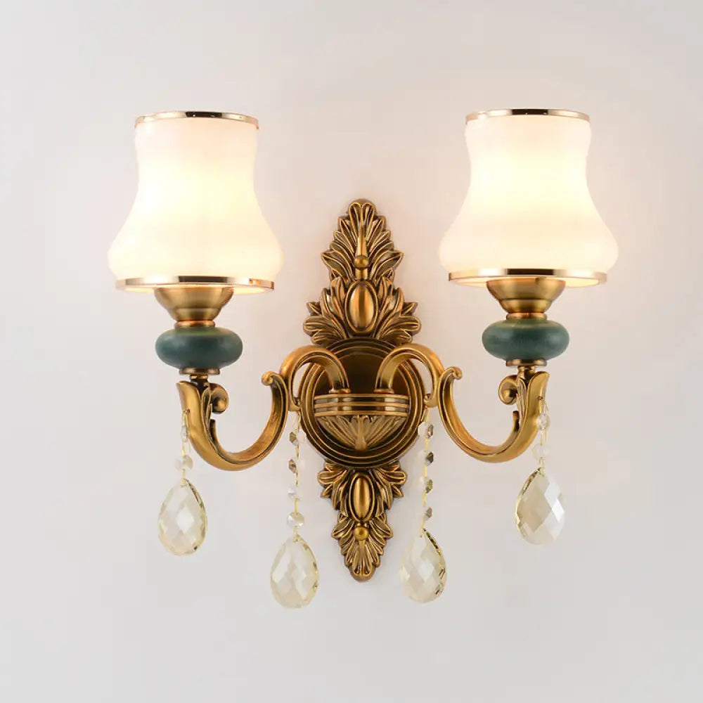 DecorBites™ DecorBites™ Nordic Living Room White Glass Wall Mount Vase Sconce Light Fixture - 1/2 Head Brass Design