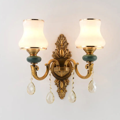 DecorBites™ DecorBites™ Nordic Living Room White Glass Wall Mount Vase Sconce Light Fixture - 1/2 Head Brass Design