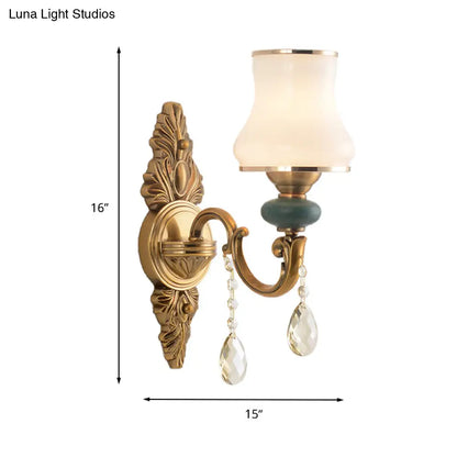 DecorBites™ DecorBites™ Nordic Living Room White Glass Wall Mount Vase Sconce Light Fixture - 1/2 Head Brass Design