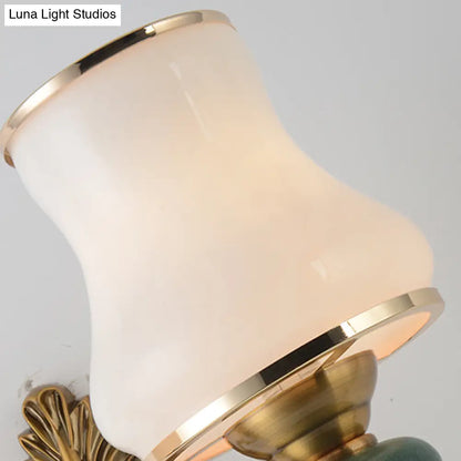 DecorBites™ DecorBites™ Nordic Living Room White Glass Wall Mount Vase Sconce Light Fixture - 1/2 Head Brass Design