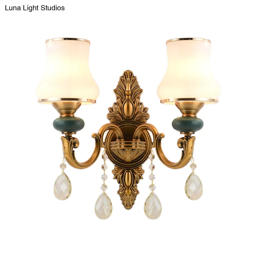DecorBites™ DecorBites™ Nordic Living Room White Glass Wall Mount Vase Sconce Light Fixture - 1/2 Head Brass Design