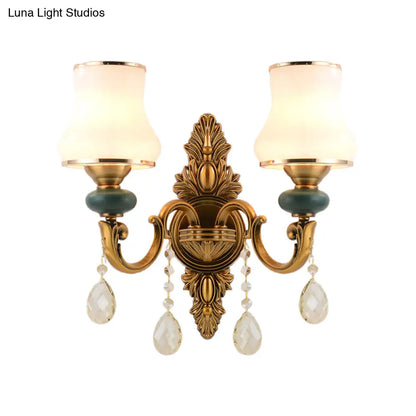 DecorBites™ DecorBites™ Nordic Living Room White Glass Wall Mount Vase Sconce Light Fixture - 1/2 Head Brass Design