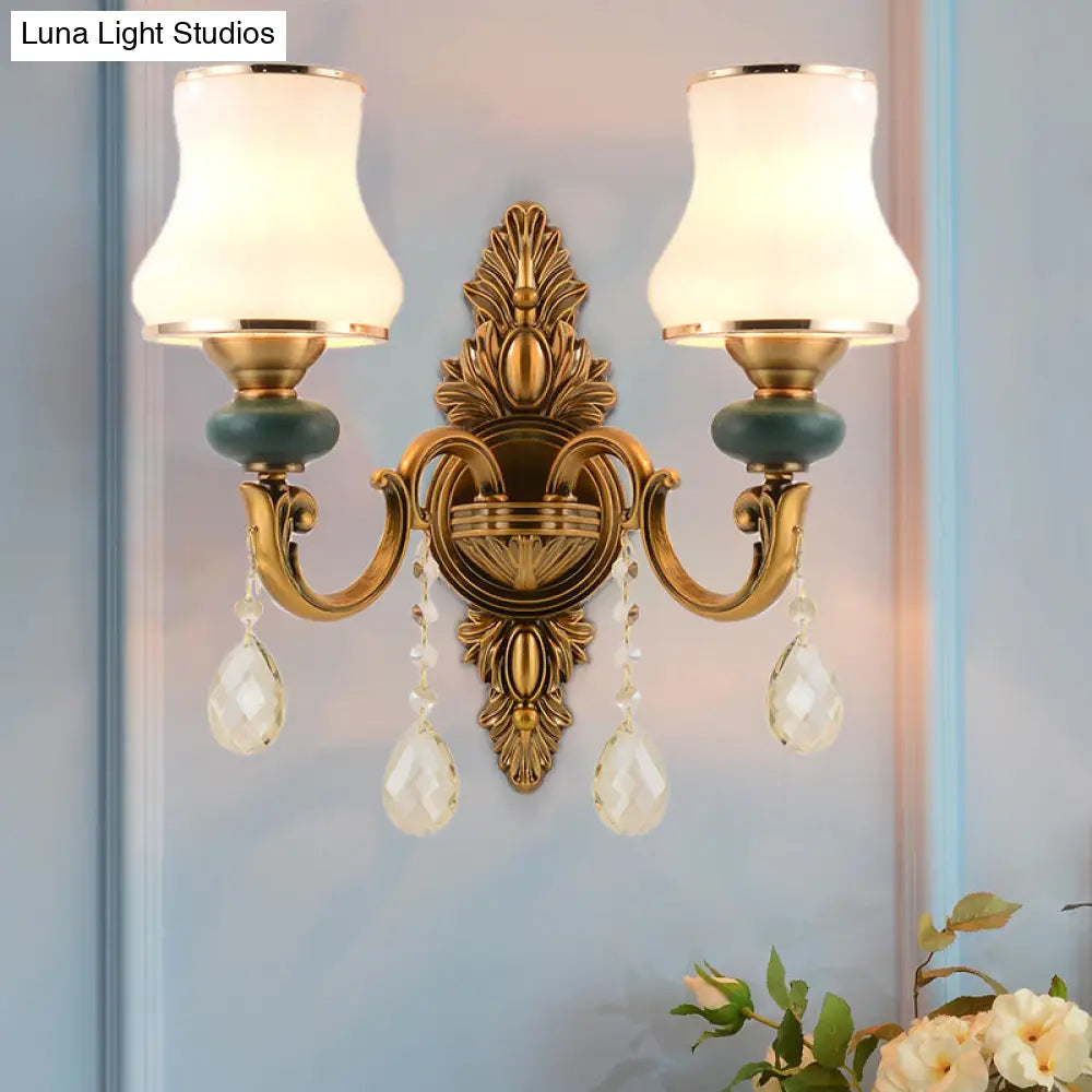 DecorBites™ DecorBites™ Nordic Living Room White Glass Wall Mount Vase Sconce Light Fixture - 1/2 Head Brass Design
