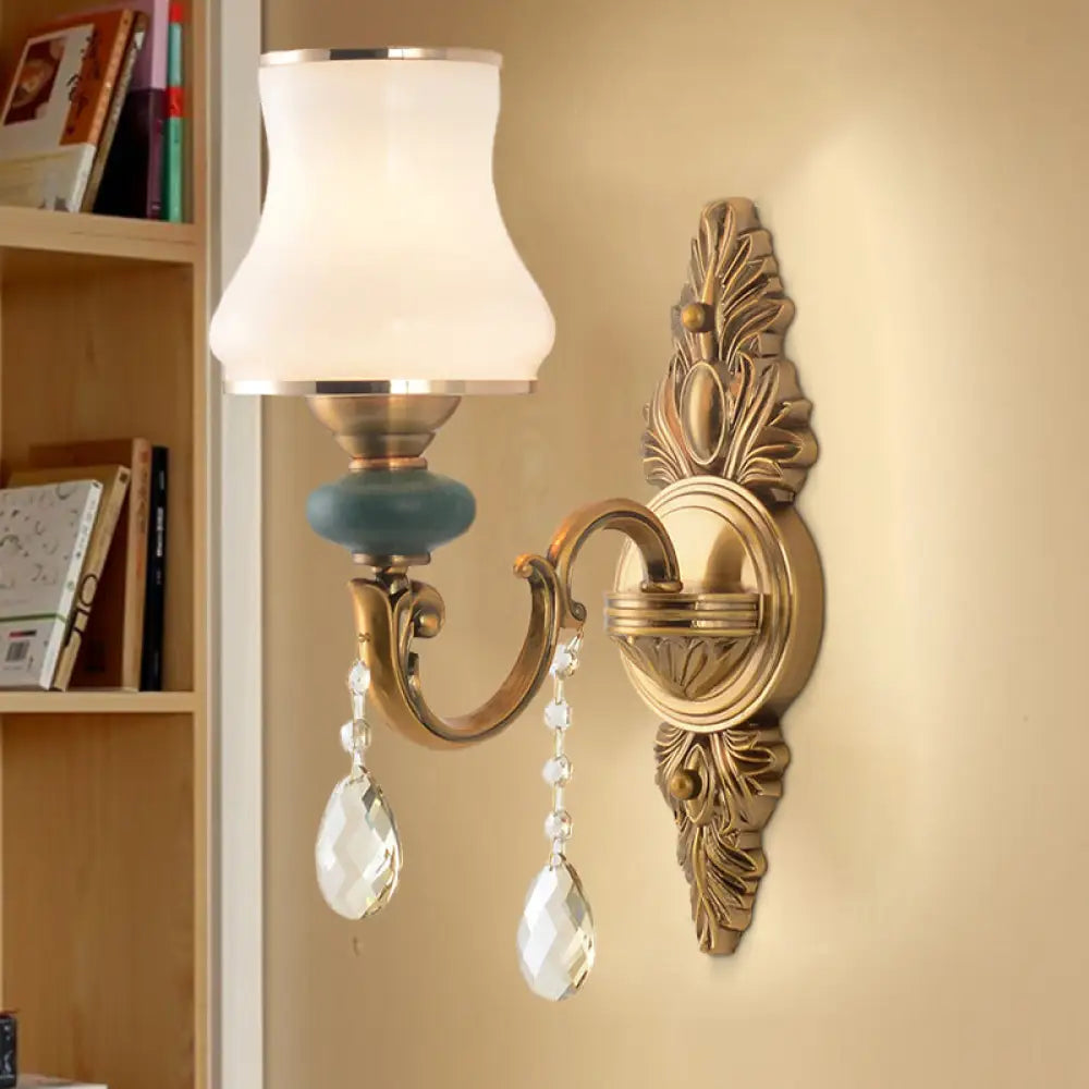DecorBites™ DecorBites™ Nordic Living Room White Glass Wall Mount Vase Sconce Light Fixture - 1/2 Head Brass Design