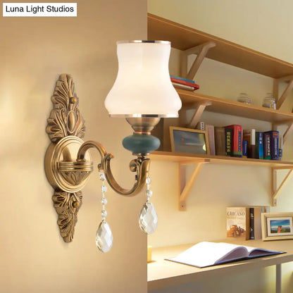 DecorBites™ DecorBites™ Nordic Living Room White Glass Wall Mount Vase Sconce Light Fixture - 1/2 Head Brass Design