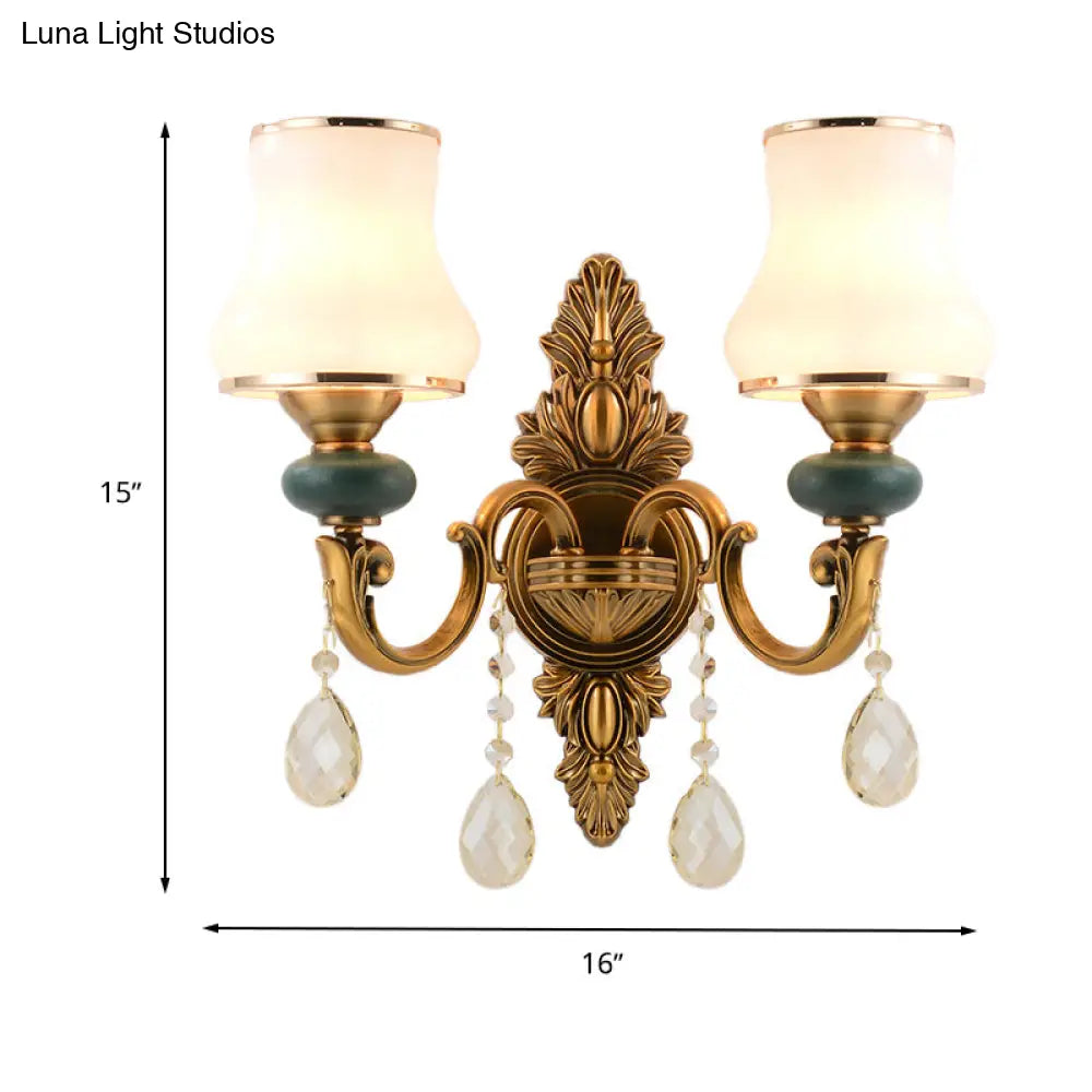 DecorBites™ DecorBites™ Nordic Living Room White Glass Wall Mount Vase Sconce Light Fixture - 1/2 Head Brass Design