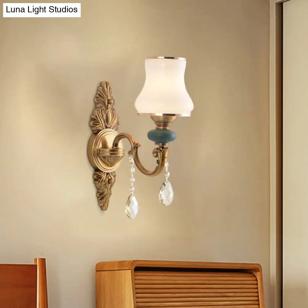 DecorBites™ DecorBites™ Nordic Living Room White Glass Wall Mount Vase Sconce Light Fixture - 1/2 Head Brass Design