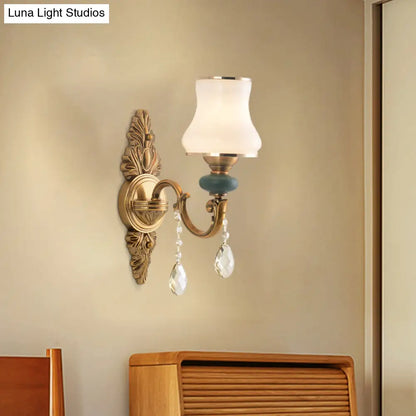 DecorBites™ DecorBites™ Nordic Living Room White Glass Wall Mount Vase Sconce Light Fixture - 1/2 Head Brass Design