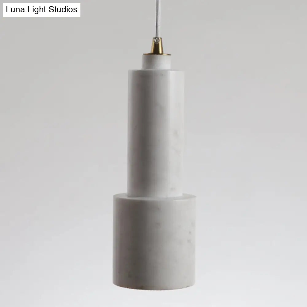 Nordic Marble 1-Light Suspended Pendant Lamp - White/Green Tube Hanging Ceiling Light for Living Room