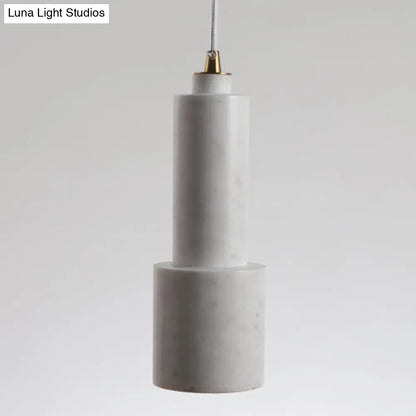 Nordic Marble 1-Light Suspended Pendant Lamp - White/Green Tube Hanging Ceiling Light for Living Room