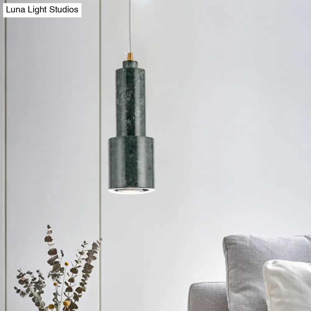 Nordic Marble 1-Light Suspended Pendant Lamp - White/Green Tube Hanging Ceiling Light for Living Room