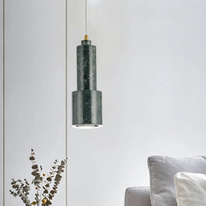 Nordic Marble 1-Light Suspended Pendant Lamp - White/Green Tube Hanging Ceiling Light for Living Room