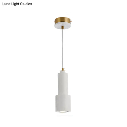 Nordic Marble 1-Light Suspended Pendant Lamp - White/Green Tube Hanging Ceiling Light for Living Room