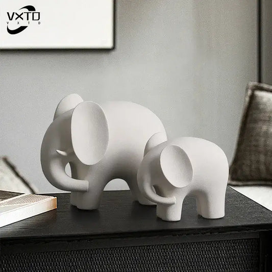 White ceramic nordic decorbites elephant resin statue set with smooth matte finish for living room decorbites elephant