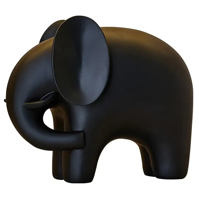 Black matte-finished decorbites elephant resin statue with smooth minimalist design for living room decor