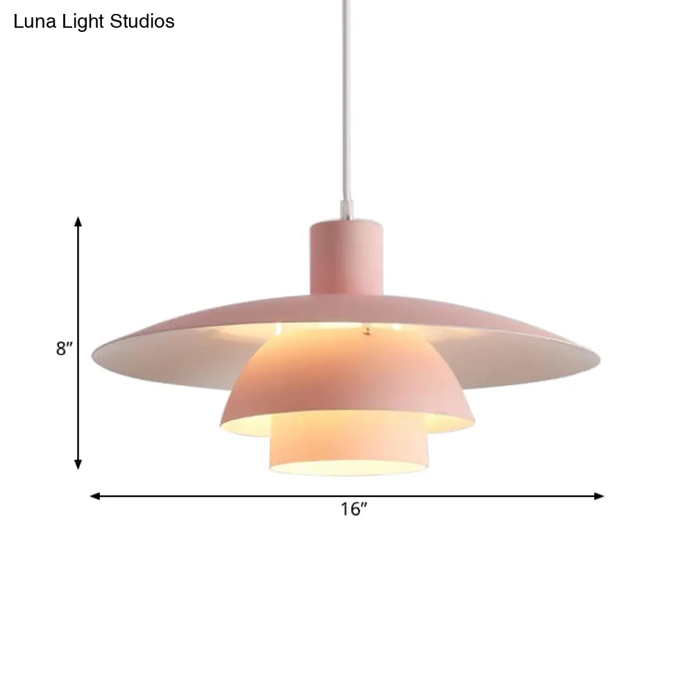 Nordic Metal 1-Head Ceiling Pendant Lamp – Modern Tiered Design with Flared Shade in Pink/White for Living Room