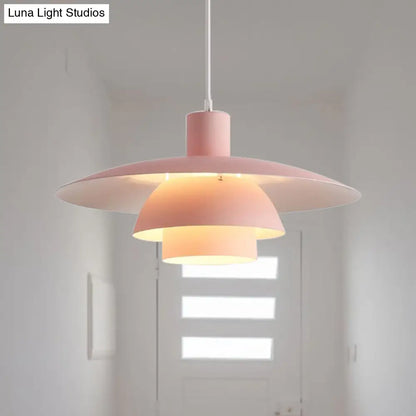 Nordic Metal 1-Head Ceiling Pendant Lamp – Modern Tiered Design with Flared Shade in Pink/White for Living Room