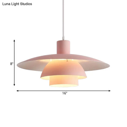 Nordic Metal 1-Head Ceiling Pendant Lamp – Modern Tiered Design with Flared Shade in Pink/White for Living Room