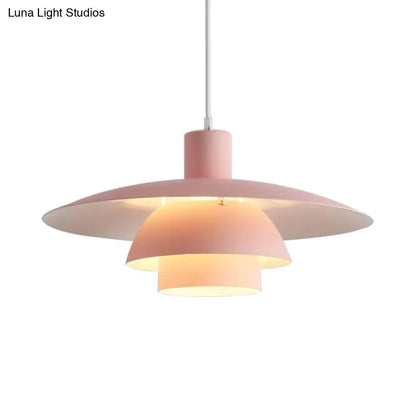 Nordic Metal 1-Head Ceiling Pendant Lamp – Modern Tiered Design with Flared Shade in Pink/White for Living Room