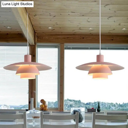 Nordic Metal 1-Head Ceiling Pendant Lamp – Modern Tiered Design with Flared Shade in Pink/White for Living Room