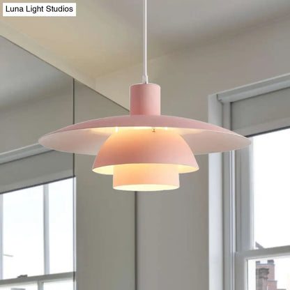 Nordic Metal 1-Head Ceiling Pendant Lamp – Modern Tiered Design with Flared Shade in Pink/White for Living Room