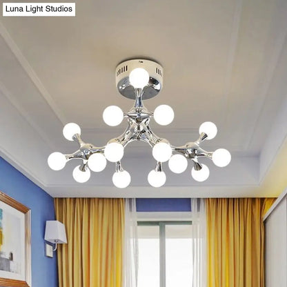 Nordic Metal 15 Bulb Silver Ceiling Mount Chandelier: Semi Flush Mount Light for Living Room