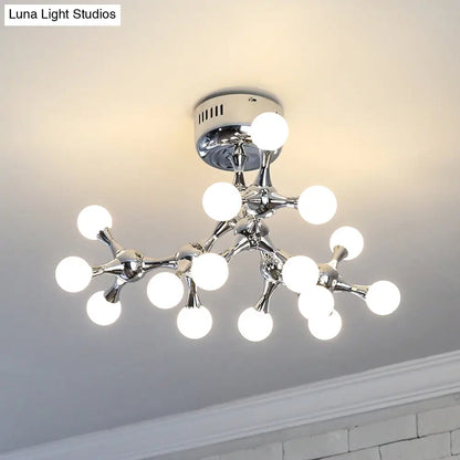 Nordic Metal 15 Bulb Silver Ceiling Mount Chandelier: Semi Flush Mount Light for Living Room