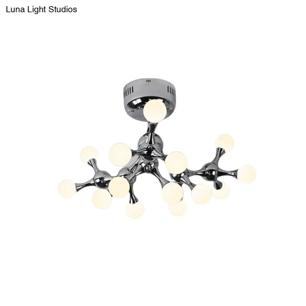 Nordic Metal 15 Bulb Silver Ceiling Mount Chandelier: Semi Flush Mount Light for Living Room