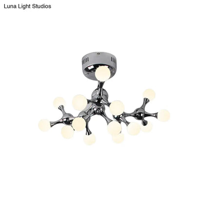 Nordic Metal 15 Bulb Silver Ceiling Mount Chandelier: Semi Flush Mount Light for Living Room