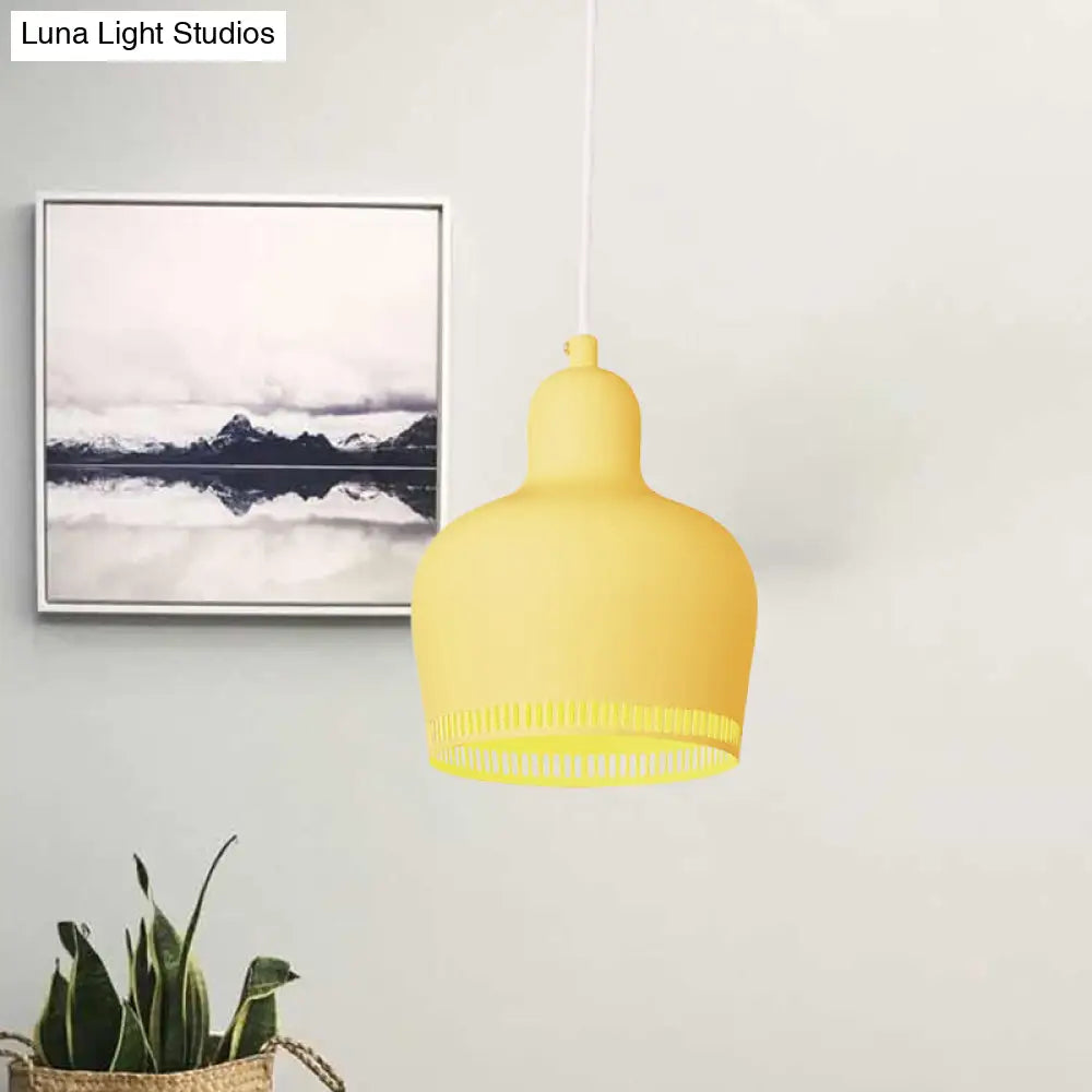 Nordic Metal Bell Drop Pendant Light for Bedroom - 1 Light Pink/Blue/Yellow