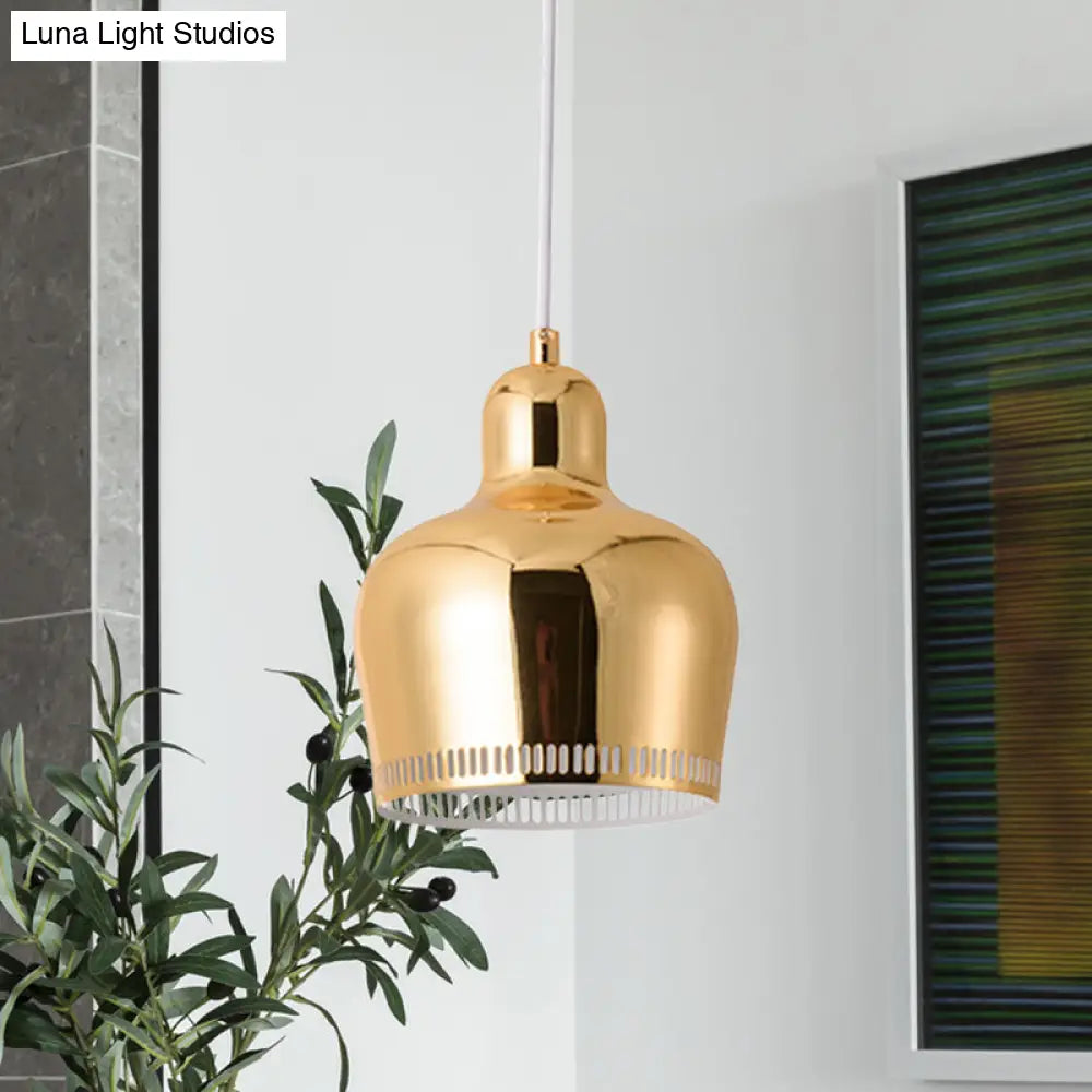 Nordic Metal Bell Drop Pendant Light for Bedroom - 1 Light Pink/Blue/Yellow