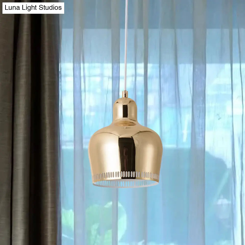 Nordic Metal Bell Drop Pendant Light for Bedroom - 1 Light Pink/Blue/Yellow