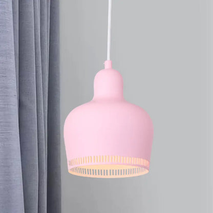 Nordic Metal Bell Drop Pendant Light for Bedroom - 1 Light Pink/Blue/Yellow