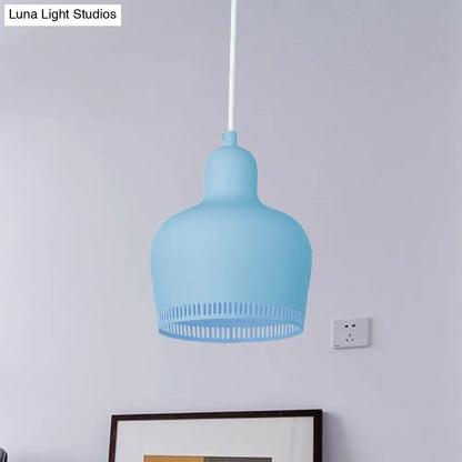 Nordic Metal Bell Drop Pendant Light for Bedroom - 1 Light Pink/Blue/Yellow