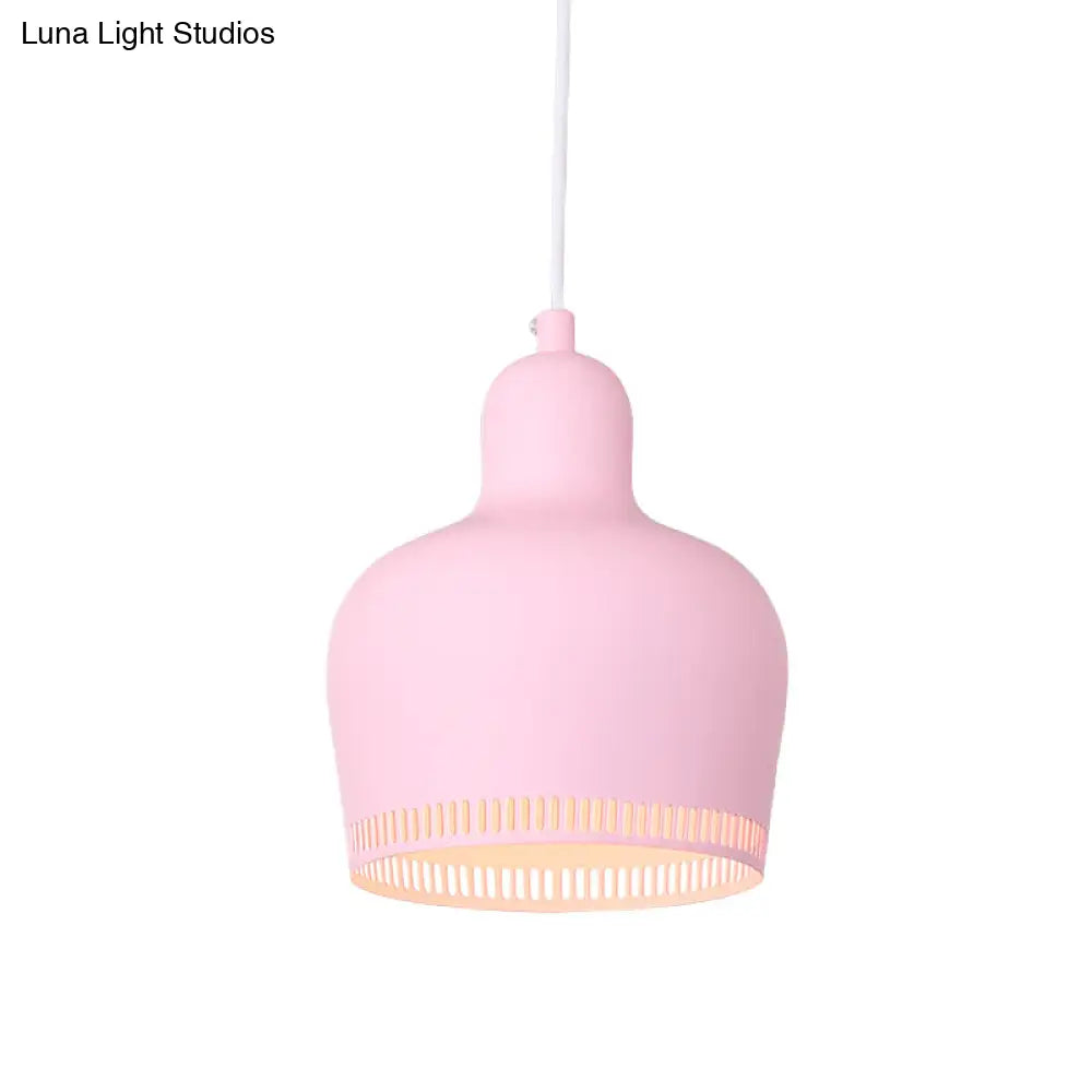 Nordic Metal Bell Drop Pendant Light for Bedroom - 1 Light Pink/Blue/Yellow