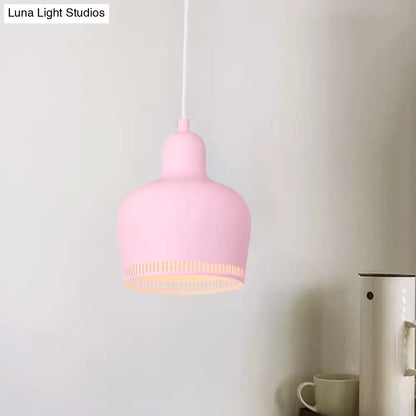 Nordic Metal Bell Drop Pendant Light for Bedroom - 1 Light Pink/Blue/Yellow