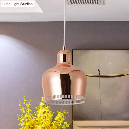 Nordic Metal Bell Drop Pendant Light for Bedroom - 1 Light Pink/Blue/Yellow