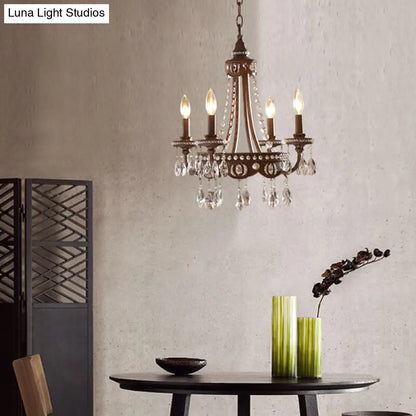 Nordic Metal Candle Chandelier: Rustic Hanging Light Fixture with Crystal Drop - 4 Lights